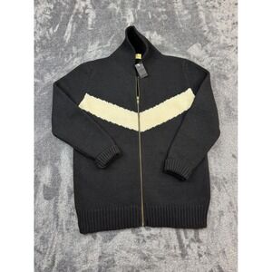 Limited America Full Zip Sweater Mens Medium Black Chevron Lambswool Knit Italy